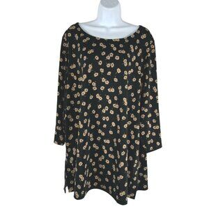 Talbots Knit Jersey Tunic Top 2X Floral Black Tan 3/4 Sleeve Stretch NWT TP-2818